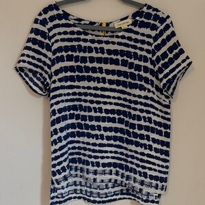Silk Navy and White Striped Blouse